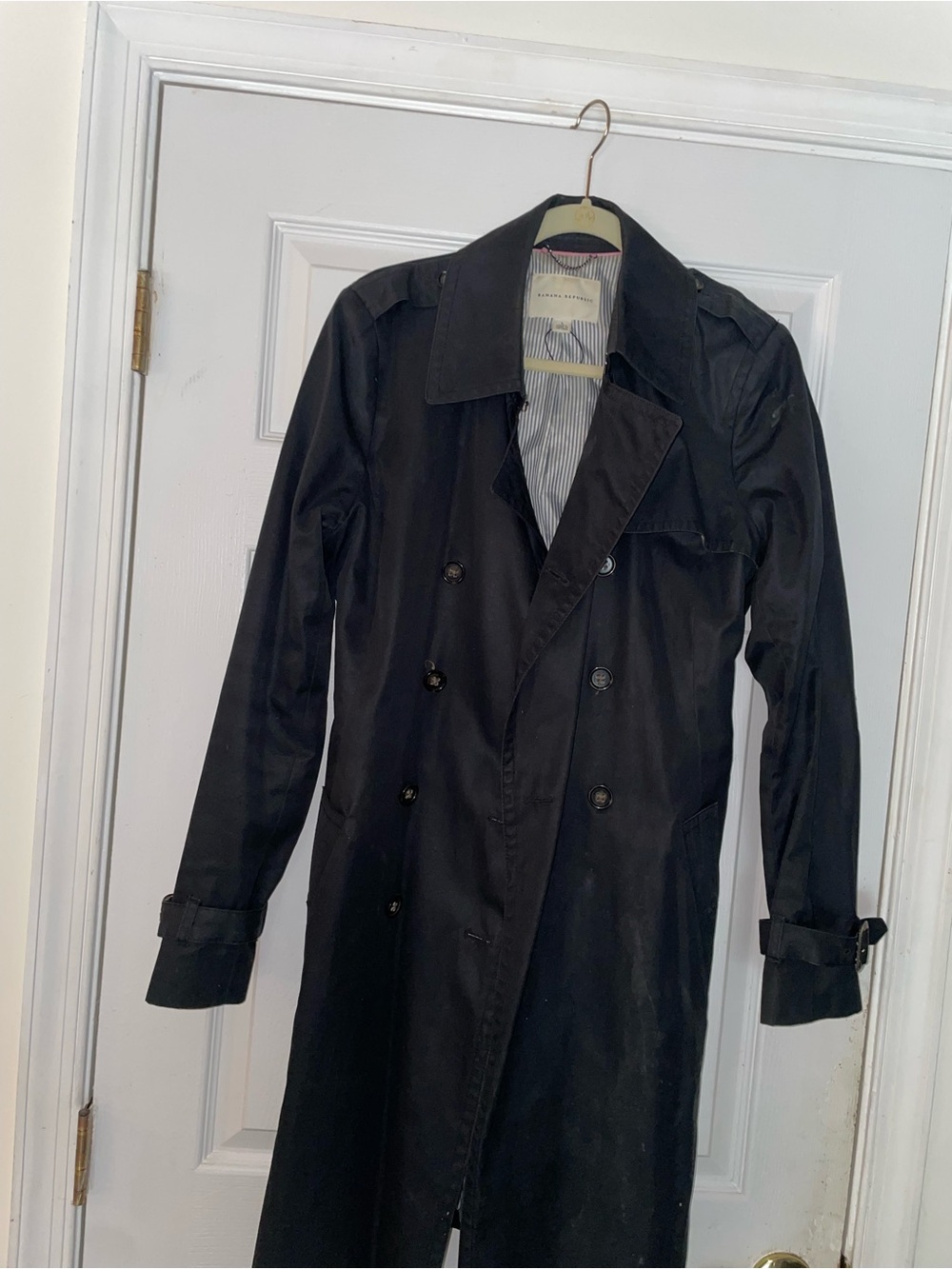Banana Republic Black Double-Breasted Trench Coat- L